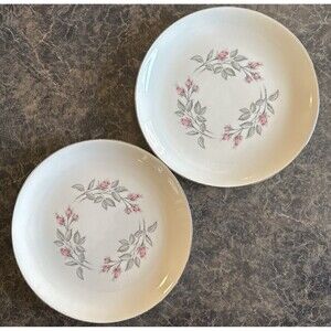 Set Of 2 Vintage Homer Laughlin Triumph Dinner Plates 8.25” Pink Roses USA‎